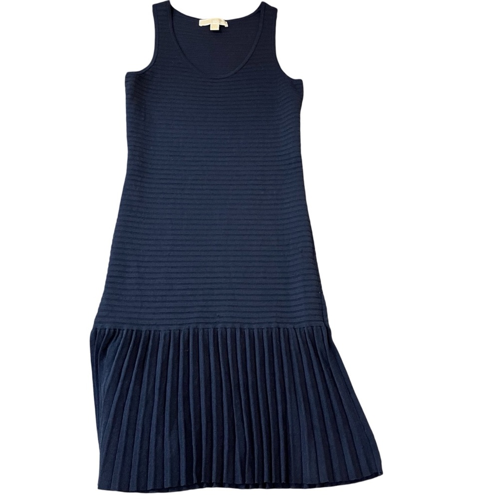 Michael Michael Kors Fitted Ribbed Dress Accordion Pleat Hem | Size S